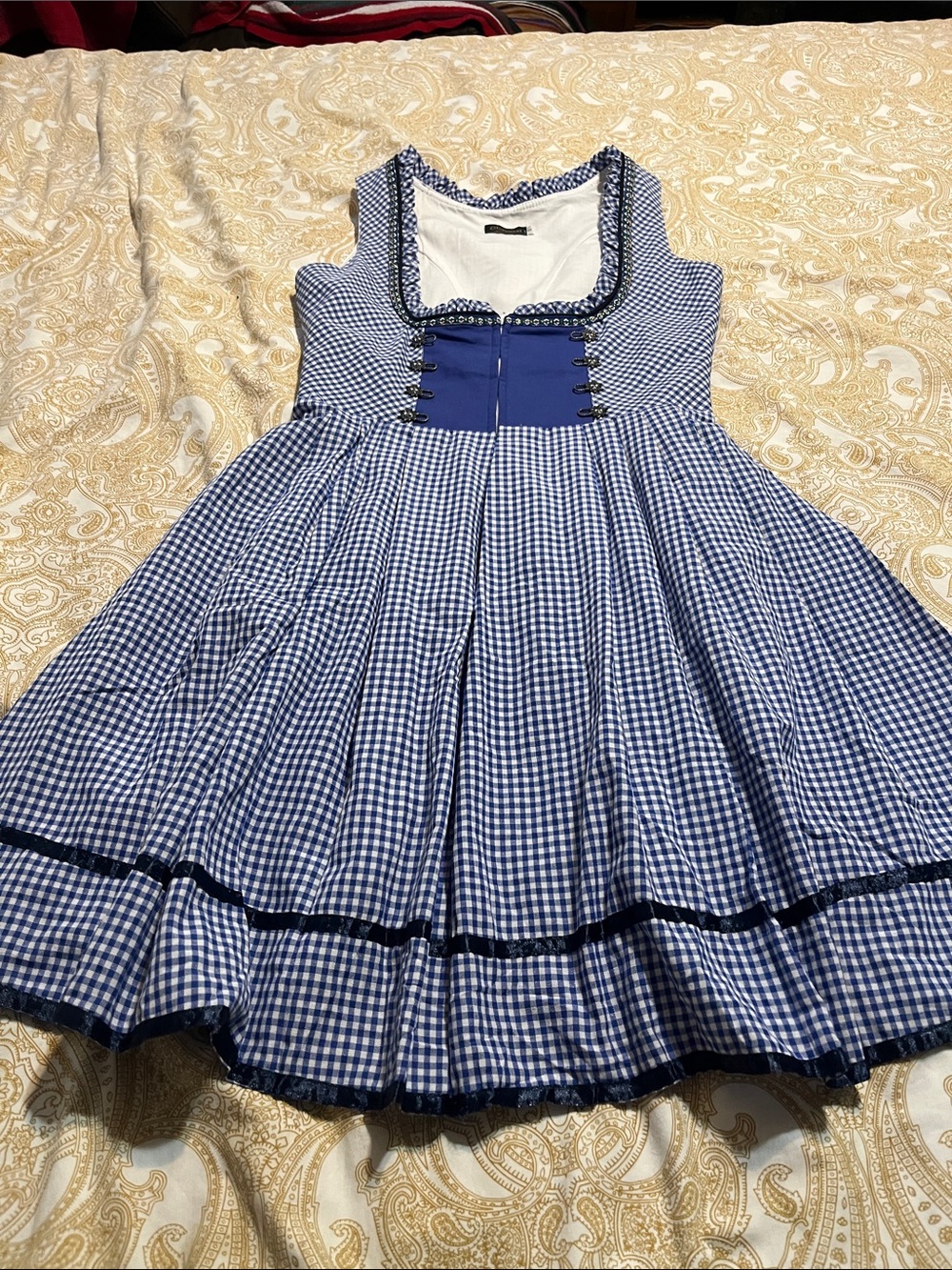 Blue Gingham Sleeveless Fit-and-Flare Mini Dress
